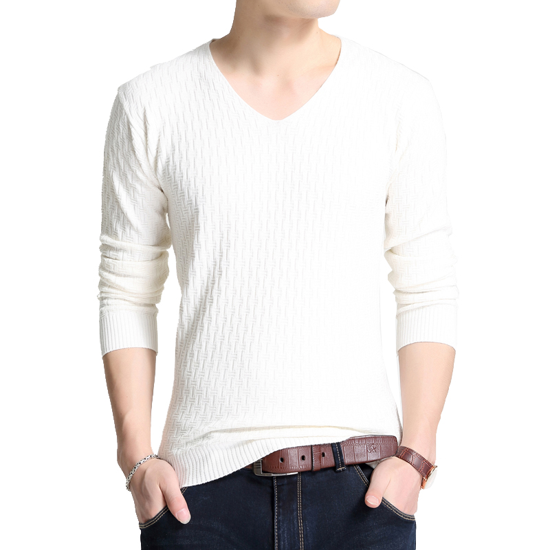 Autumn Slim Sweaters Men Long Sleeve Sweaters for Young Men V-collar Pure Long Sleeve Knitted Sweater Men Clothing